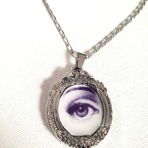 EVIL EYE PROTECTION ANTIQUE ART PENDANT NECKLACE SILVER FORNASETTI 17 Inch